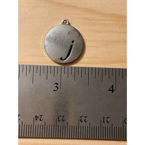 Silver-Tone Initial J Round Pendant Charm - Picture 3 of 3